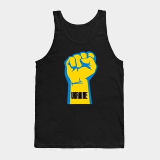 Peace for Ukraine! I Stand With Ukraine. Powerful Freedom, Fist in Ukraine's National Colors of Blue and Gold (Yellow) on a Dark Background Tank Top